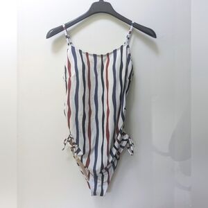 Motherhood Maternity Beach Bump One Piece Swimsuit Striped Size Large